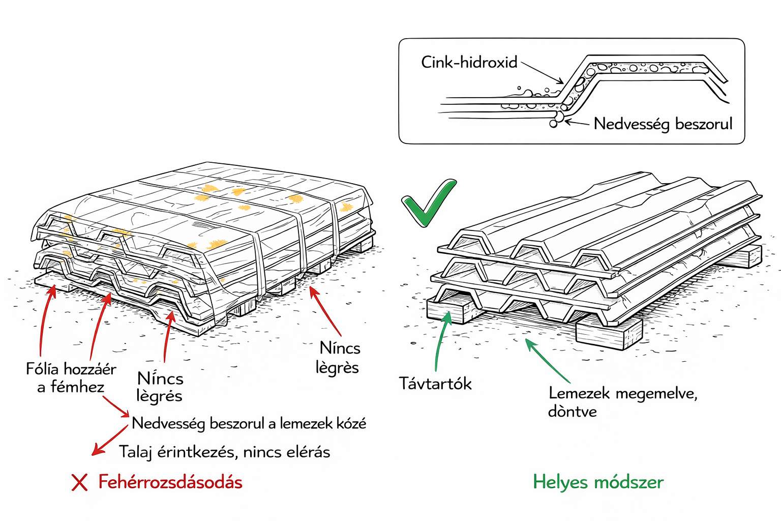 Trapézlemez helyes és helytelen tárolása – fehérrozsdásodás megelőzése
