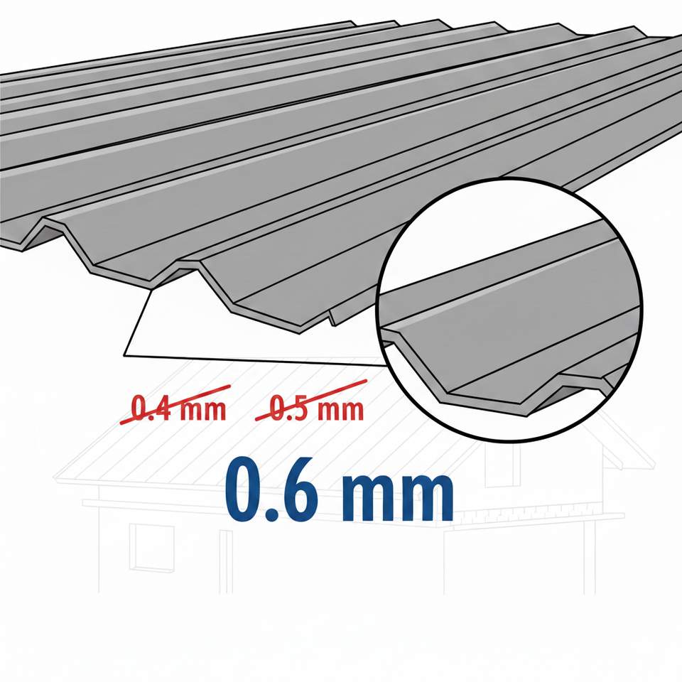 T18 0.6mm trapézlemez vastagság illusztráció – 0.4mm, 0.5mm és 0.6mm összehasonlítás