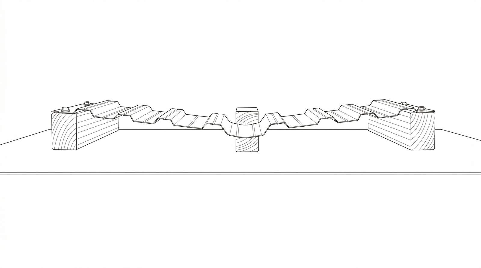 Rosszul alátámasztott trapézlemez - a lemez behorpad és vízzsák alakul ki a szelemenek között