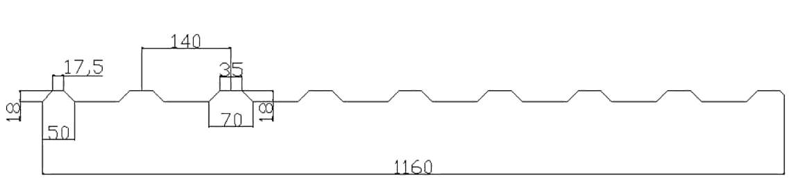 T18 trapézlemez méretezése – profilmagasság 18mm, hasznos szélesség 1100mm